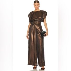 Misa Los Angeles Metallic Burnished Bronze Wide Leg Jumpsuit - NWT